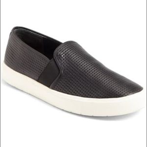VINCE. Perforated Black Leather Slip-On Sneakers